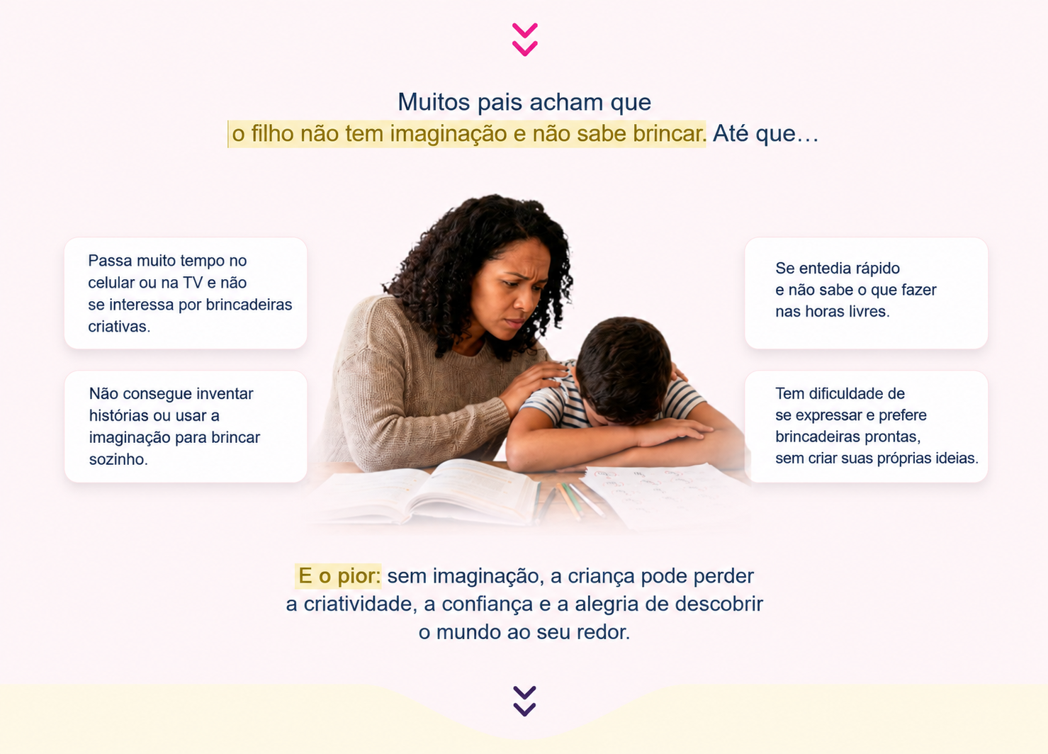 Mãe e filho e quatro situações sobre imaginação e brincadeiras